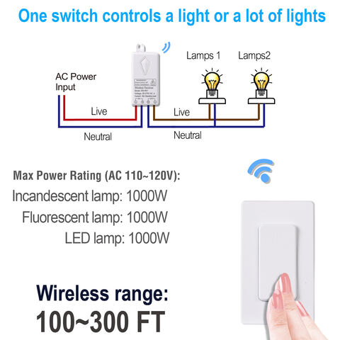 Interrupteur RF 433MHz à Télécommande Tactile, Relais 10A, Protection Contre Les Surcharges, Étanche IP66 pour Chambre, Patio ou Garage