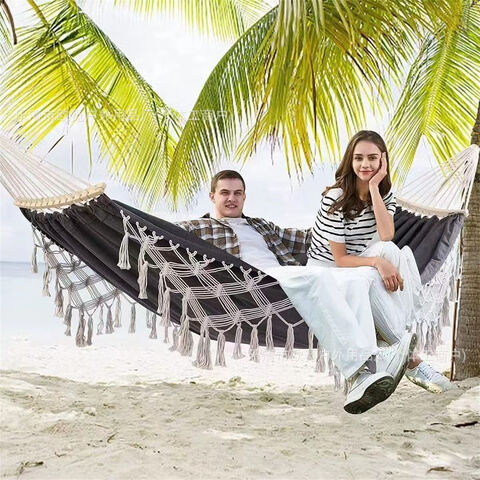 Hamaca de lona estilo boho para el hogar, portátil, apta para adultos, ideal para viajes y camping con cuerda