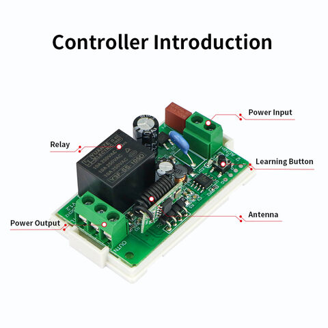 Receptor de control remoto RF de 1 canal para hogar inteligente con transmisor para iluminación LED, ventilador, puertas eléctricas, interruptor