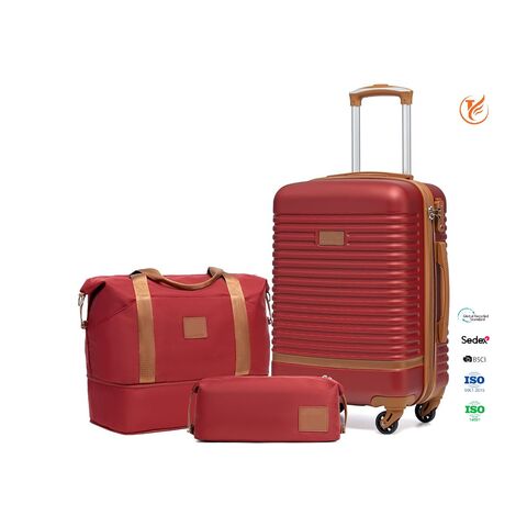 Travelnota Luxus 4-teiliges Reise-Set in Rot & Braun (mit Koffer, Tragetasche, Handtasche & Pochette)