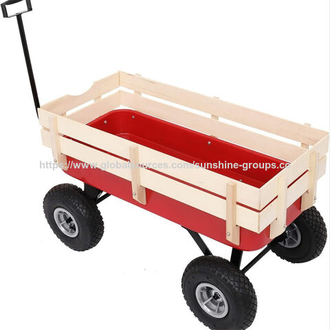 Carrinho de jardim infantil de madeira com roda inflável de 10 polegadas, carrinho de bebê, carrinho de praia com direção nas quatro rodas