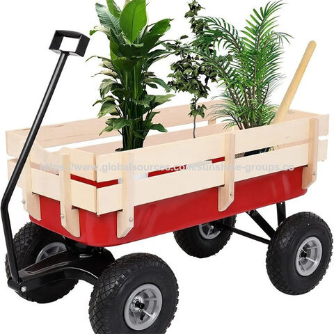 Carrinho de jardim infantil de madeira com roda inflável de 10 polegadas, carrinho de bebê, carrinho de praia com direção nas quatro rodas