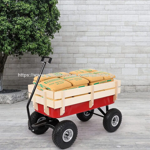 Carrinho de jardim infantil de madeira com roda inflável de 10 polegadas, carrinho de bebê, carrinho de praia com direção nas quatro rodas
