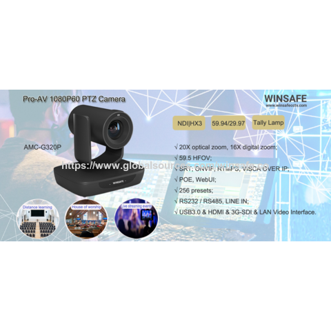 Caméra PTZ 4K60p NDI 12G-SDI Genlock Free-D SRT Dante AV-H avec IA puissante pour suivi automatique du conférencier, zoom 20X/30X, studio AR/VR