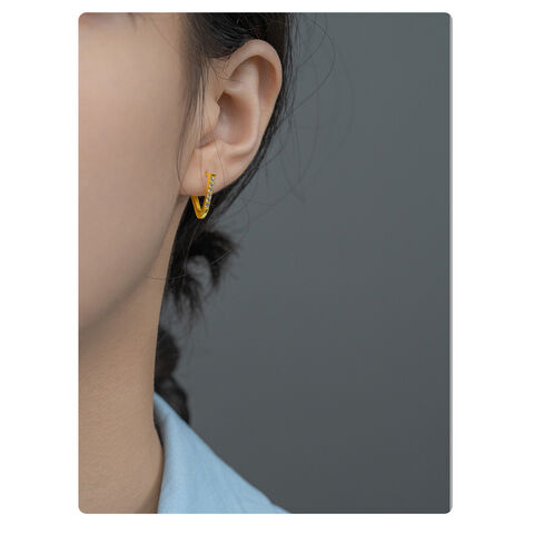 SISSLIA 2025 Tendance Argent S925 18K Pavé Géométrique Triangle Mode Polyvalent Boucles d'Oreilles Créoles pour Femmes - Bijoux en Argent en gros
