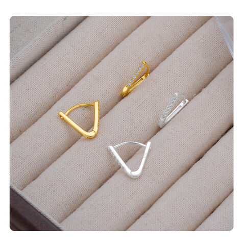 SISSLIA 2025 Tendance Argent S925 18K Pavé Géométrique Triangle Mode Polyvalent Boucles d'Oreilles Créoles pour Femmes - Bijoux en Argent en gros