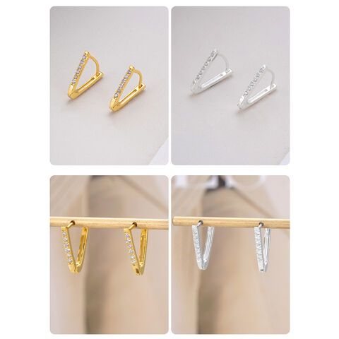 SISSLIA 2025 Tendance Argent S925 18K Pavé Géométrique Triangle Mode Polyvalent Boucles d'Oreilles Créoles pour Femmes - Bijoux en Argent en gros