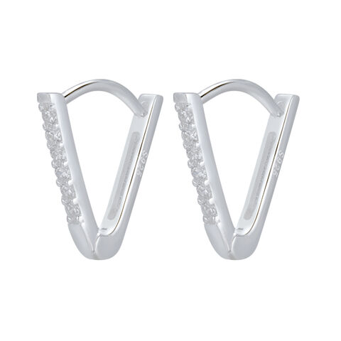 SISSLIA 2025 Tendance Argent S925 18K Pavé Géométrique Triangle Mode Polyvalent Boucles d'Oreilles Créoles pour Femmes - Bijoux en Argent en gros