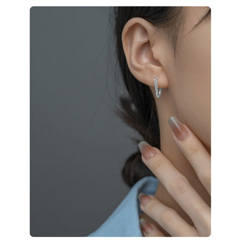 SISSLIA 2025 Tendance Argent S925 18K Pavé Géométrique Triangle Mode Polyvalent Boucles d'Oreilles Créoles pour Femmes - Bijoux en Argent en gros