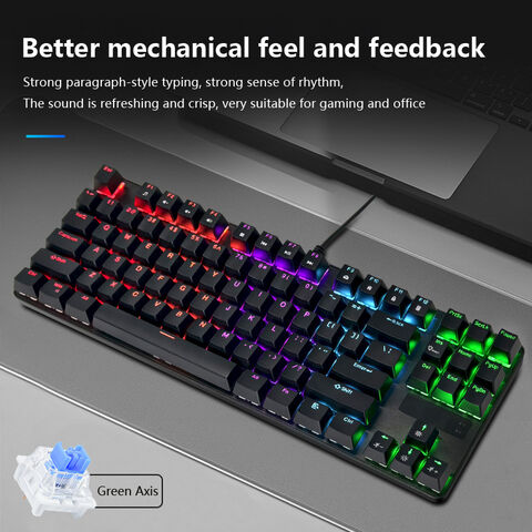 Mechanische Tastatur mit Kabel, 87 Tasten, mechanische, mehrfarbige Hintergrundbeleuchtung, für Desktop-Computer, Büro, E-Sport-Spiele