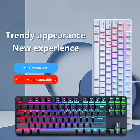 Mechanische Tastatur mit Kabel, 87 Tasten, mechanische, mehrfarbige Hintergrundbeleuchtung, für Desktop-Computer, Büro, E-Sport-Spiele