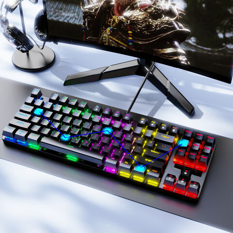 Mechanische Tastatur mit Kabel, 87 Tasten, mechanische, mehrfarbige Hintergrundbeleuchtung, für Desktop-Computer, Büro, E-Sport-Spiele