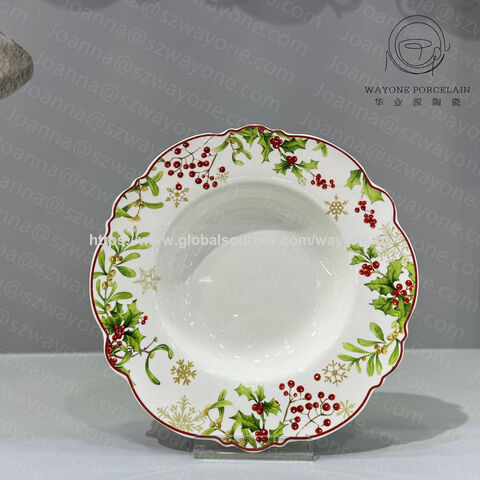 Fuente de cerámica en relieve de 12 pulgadas al por mayor de primera calidad, diseño navideño, apta para lavavajillas, microondas y horno, muy ligera