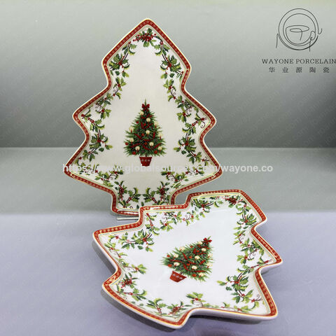 Fuente de cerámica en relieve de 12 pulgadas al por mayor de primera calidad, diseño navideño, apta para lavavajillas, microondas y horno, muy ligera