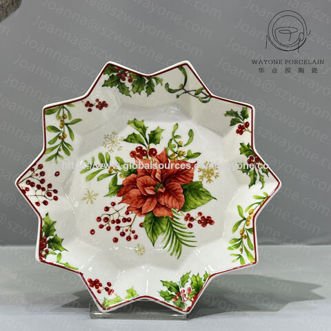 Fuente de cerámica en relieve de 12 pulgadas al por mayor de primera calidad, diseño navideño, apta para lavavajillas, microondas y horno, muy ligera