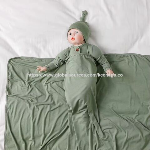 High Quality Soft Receiving Blanket for Newborns with Hat Bamboo Baby Wrap