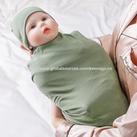 High Quality Soft Receiving Blanket for Newborns with Hat Bamboo Baby Wrap