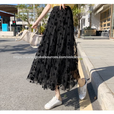 Compre Falda Midi De Malla De Doble Capa Con Diseño De Flores 3d