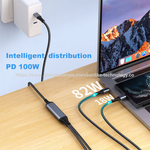 ODM OEM, Sunlike Type C to 2C cable,PD 100W fast charging, Intelligent distribution, 70W + 30W, mobile phone charging