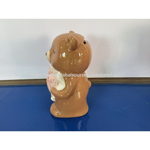 Estátua de Urso de Cerâmica Ornamento Figurine Urso Ornamento de Casa Mealheiro Banco de Moedas Caixa de Dinheiro para Decoração de Quarto Presente de Aniversário (Rosa)