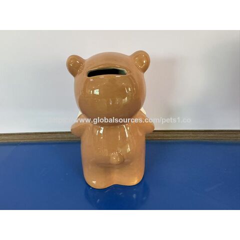 Estátua de Urso de Cerâmica Ornamento Figurine Urso Ornamento de Casa Mealheiro Banco de Moedas Caixa de Dinheiro para Decoração de Quarto Presente de Aniversário (Rosa)