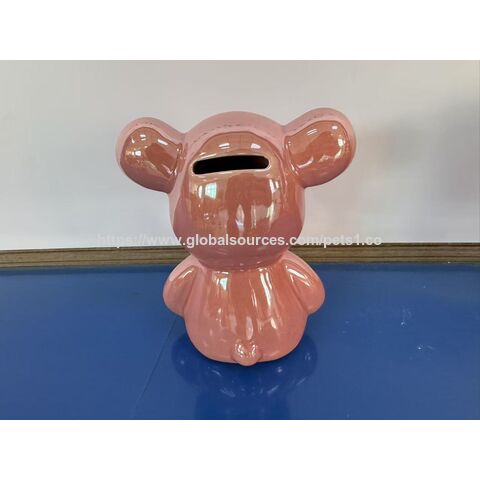 Estátua de Urso de Cerâmica Ornamento Figurine Urso Ornamento de Casa Mealheiro Banco de Moedas Caixa de Dinheiro para Decoração de Quarto Presente de Aniversário (Rosa)