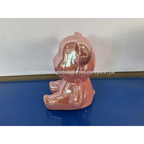 Estátua de Urso de Cerâmica Ornamento Figurine Urso Ornamento de Casa Mealheiro Banco de Moedas Caixa de Dinheiro para Decoração de Quarto Presente de Aniversário (Rosa)