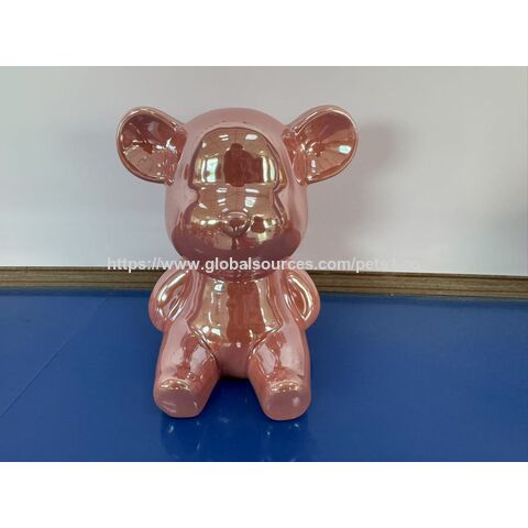 Estátua de Urso de Cerâmica Ornamento Figurine Urso Ornamento de Casa Mealheiro Banco de Moedas Caixa de Dinheiro para Decoração de Quarto Presente de Aniversário (Rosa)