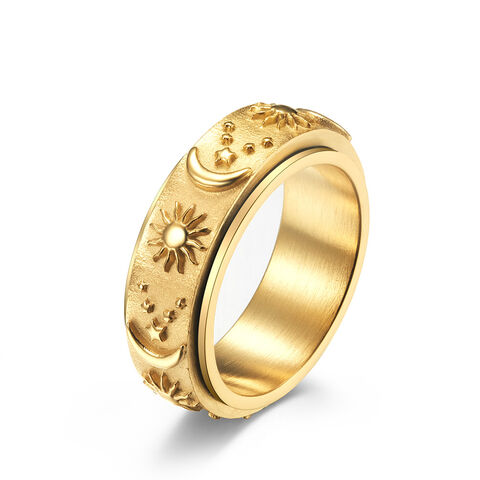 Stern Mond Sonne Titan Stahl Ring, drehbarer Dekompressionsring, modischer Edelstahl Schmuck