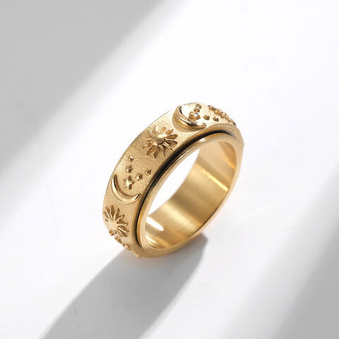 Stern Mond Sonne Titan Stahl Ring, drehbarer Dekompressionsring, modischer Edelstahl Schmuck
