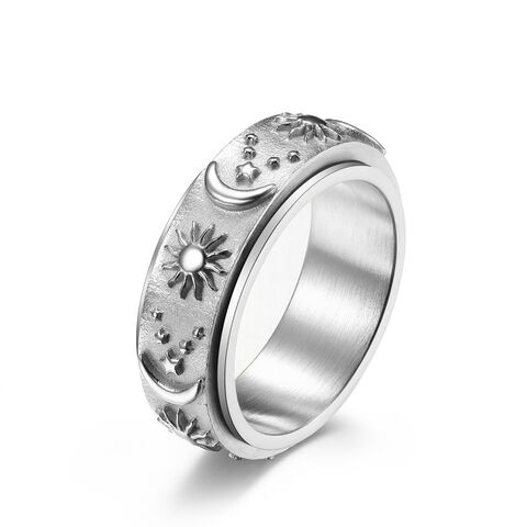 Stern Mond Sonne Titan Stahl Ring, drehbarer Dekompressionsring, modischer Edelstahl Schmuck