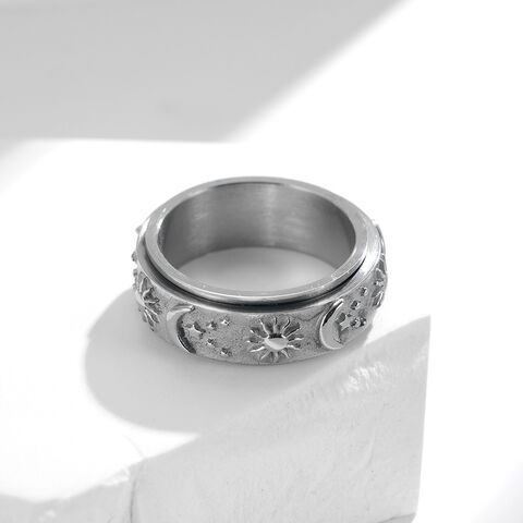 Stern Mond Sonne Titan Stahl Ring, drehbarer Dekompressionsring, modischer Edelstahl Schmuck