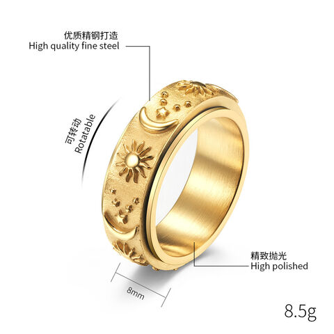 Stern Mond Sonne Titan Stahl Ring, drehbarer Dekompressionsring, modischer Edelstahl Schmuck