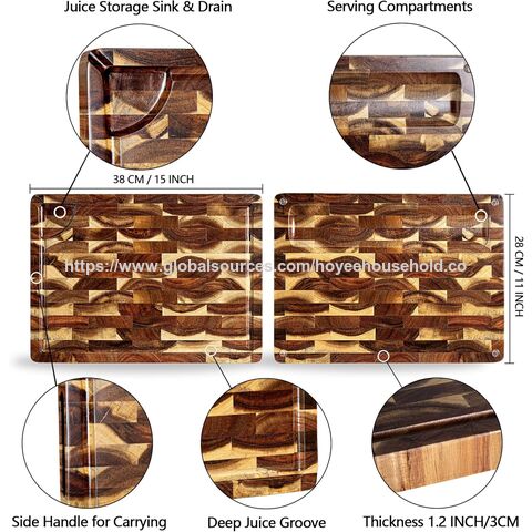 Planche à Découper en Bois d'Acacia, Grande Planche à Découper en Bois pour Cuisine Professionnelle
