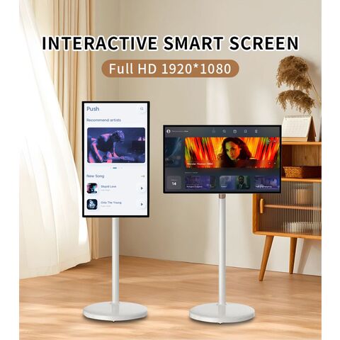 Écran Tactile Interactif Android OS de Bonne Qualité avec Batterie, Moniteur Mini TV Intelligent, Affichage Numérique Portable Rechargeable Mobile