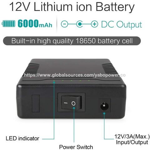 YABO Batería Recargable de Iones de Litio 12V 6000mAh para Luces LED, Cámaras de Seguridad y Dispositivos Alimentados por CC