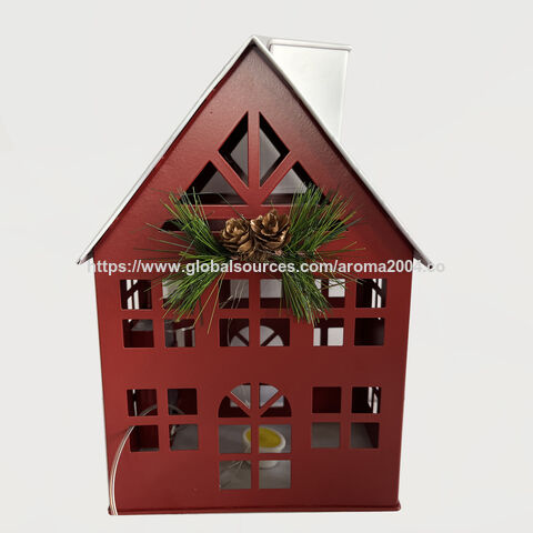 Maison métallique OEM avec guirlande lumineuse LED, maison décorative de Noël pour cadeau de fêtes