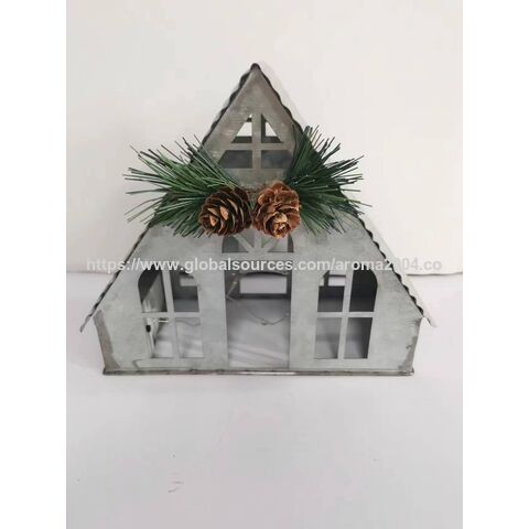 Maison métallique OEM avec guirlande lumineuse LED, maison décorative de Noël pour cadeau de fêtes