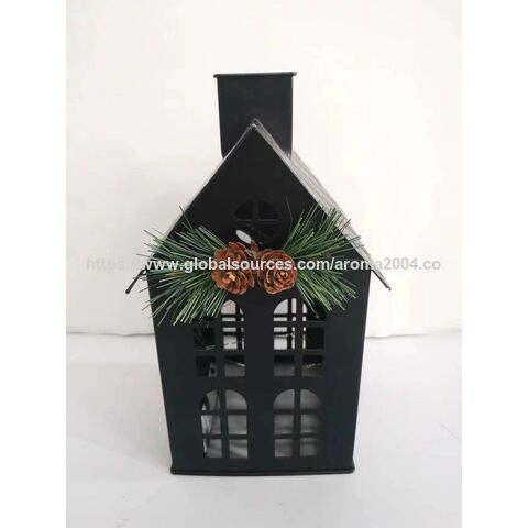 Maison métallique OEM avec guirlande lumineuse LED, maison décorative de Noël pour cadeau de fêtes