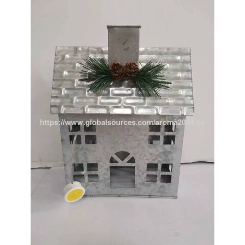 Maison métallique OEM avec guirlande lumineuse LED, maison décorative de Noël pour cadeau de fêtes