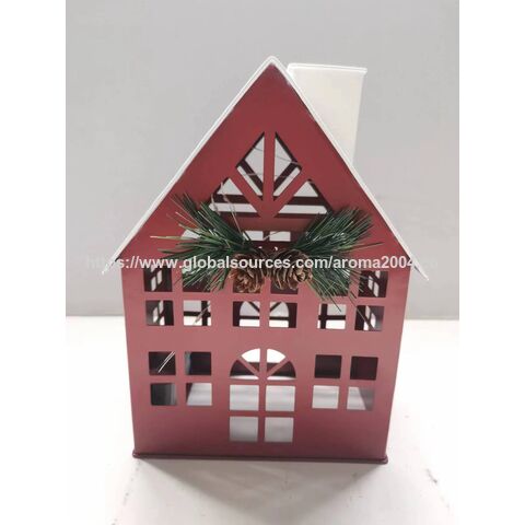 Maison métallique OEM avec guirlande lumineuse LED, maison décorative de Noël pour cadeau de fêtes