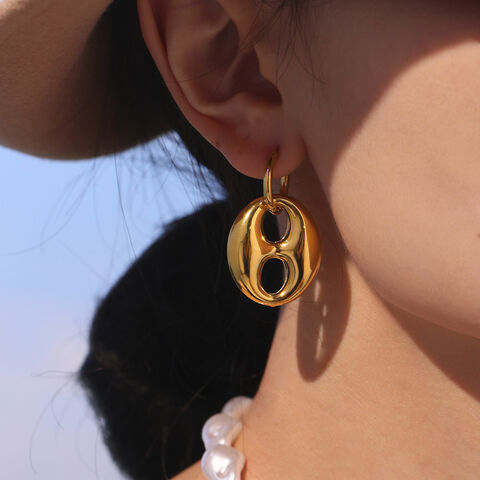SISSLIA Boucles d'oreilles pendantes en acier inoxydable de haute qualité, motif grain de café creux, plaqué or 18 carats, nouveau design tendance