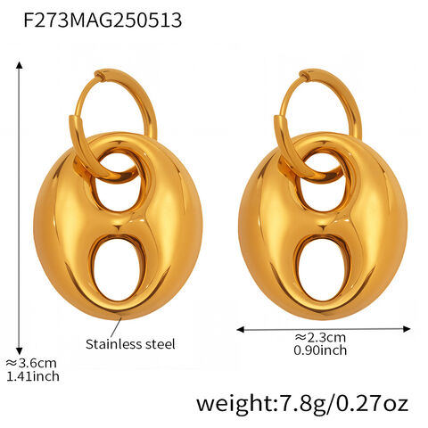 SISSLIA Boucles d'oreilles pendantes en acier inoxydable de haute qualité, motif grain de café creux, plaqué or 18 carats, nouveau design tendance