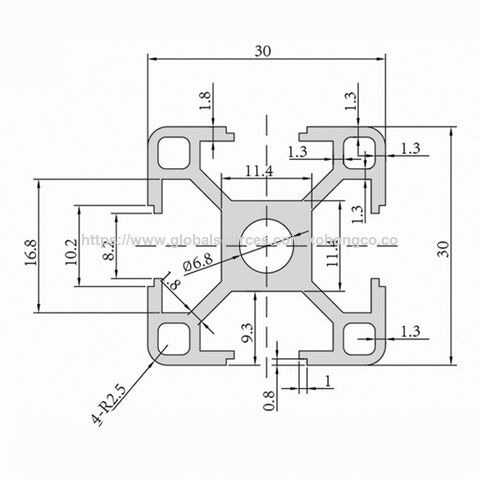 Industrielles Aluminiumprofil 30x30mm Europäische Norm, Aluminiumprofil 30x30 mm, Vierkantrohr aus Aluminiumlegierung