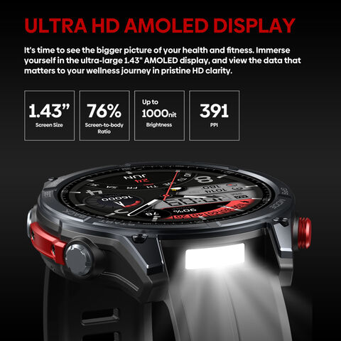 Reloj Inteligente Vertix GPS con Llamadas de Voz, Pantalla AMOLED de 1.43'', GPS y Brújula Integrados, Linterna, Más de 170 Modos Deportivos, 5 ATM Smartwatch