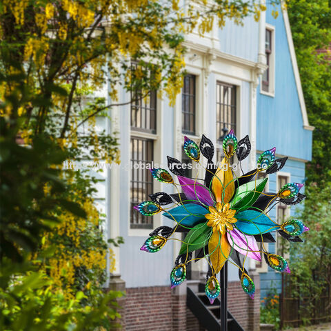 Ornamentos de metal para jardinagem, cata-vento colorido de dupla face, decoração pastoral de jardim de pátio ao ar livre, ornamentos de cata-vento de ferro