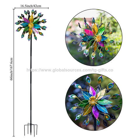 Ornamentos de metal para jardinagem, cata-vento colorido de dupla face, decoração pastoral de jardim de pátio ao ar livre, ornamentos de cata-vento de ferro