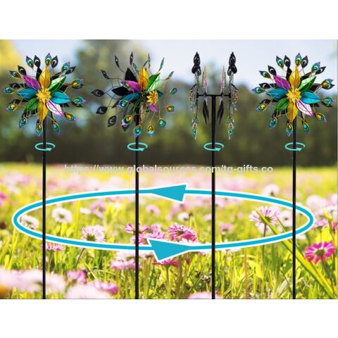 Ornamentos de metal para jardinagem, cata-vento colorido de dupla face, decoração pastoral de jardim de pátio ao ar livre, ornamentos de cata-vento de ferro