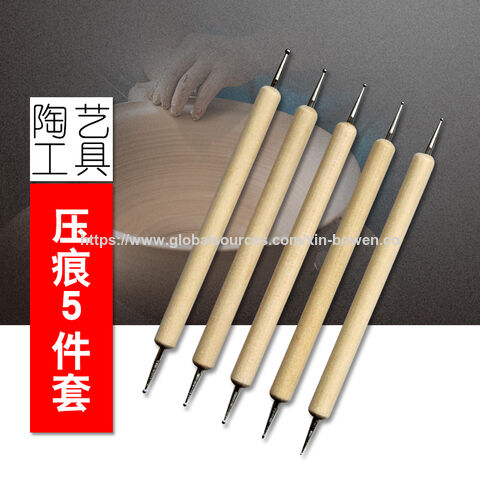 Juego de 5 herramientas de punteado para arcilla polimérica, cerámica y escultura con mango de madera natural Xin Bowen - Herramientas para modelado y manicura