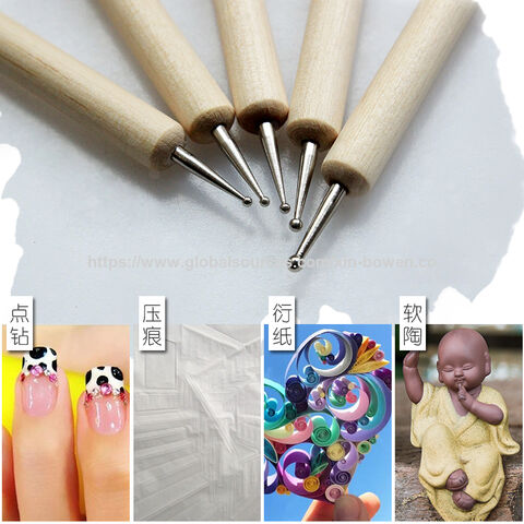 Juego de 5 herramientas de punteado para arcilla polimérica, cerámica y escultura con mango de madera natural Xin Bowen - Herramientas para modelado y manicura